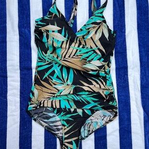 Aqua and Black Floral swimsuit